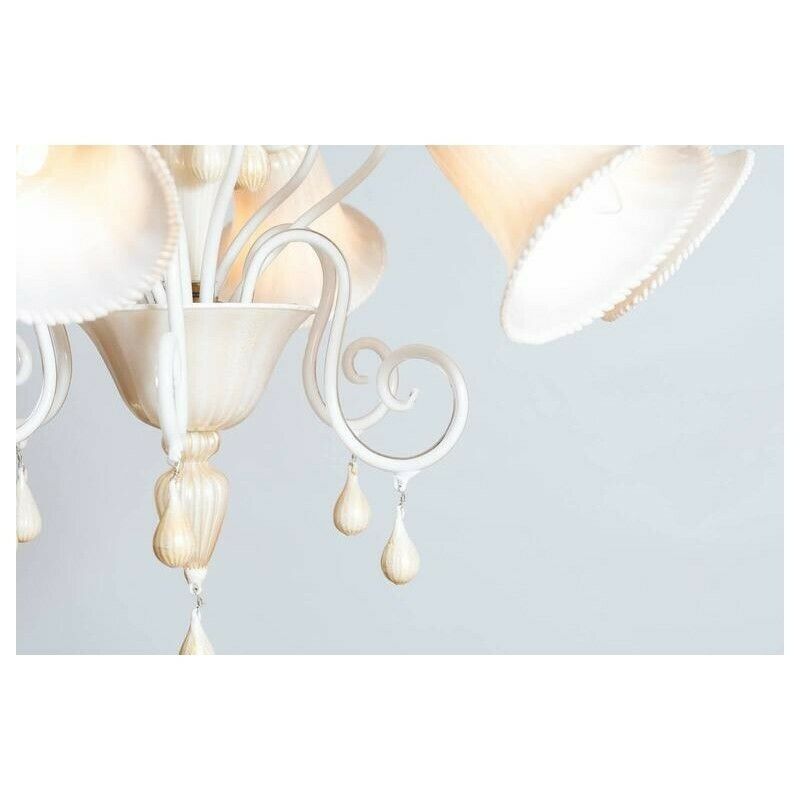Italian Venetian, Chandelier Blown Murano Glass, Ivory & Gold 24k, Seguso, 1990s photo 6766.0