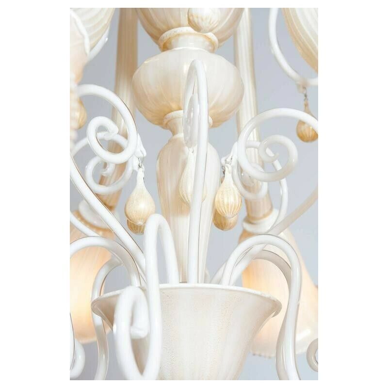 Italian Venetian, Chandelier Blown Murano Glass, Ivory & Gold 24k, Seguso, 1990s photo buy