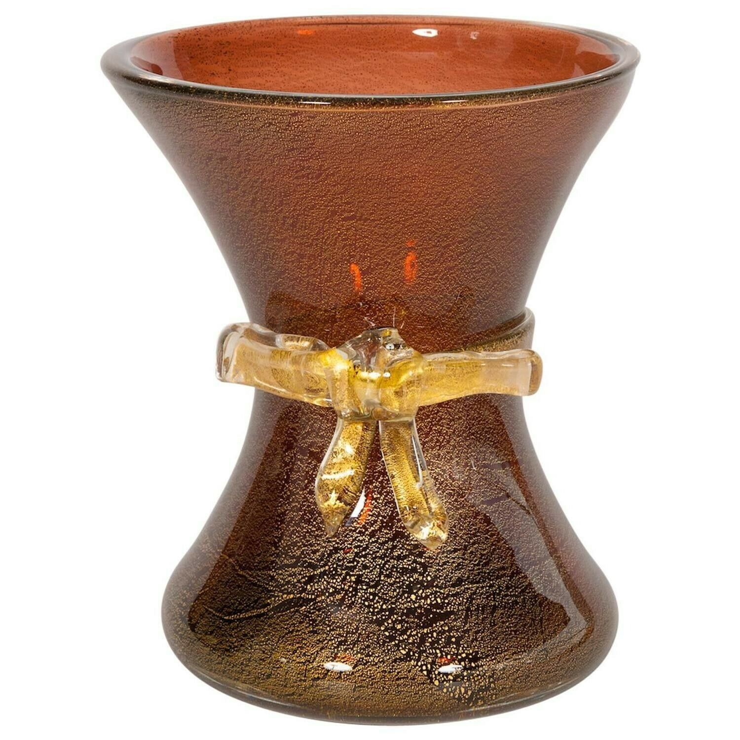 Vase With Bow Amber Color And Gold Finishes In Blown Murano Glass 1970s Italy
