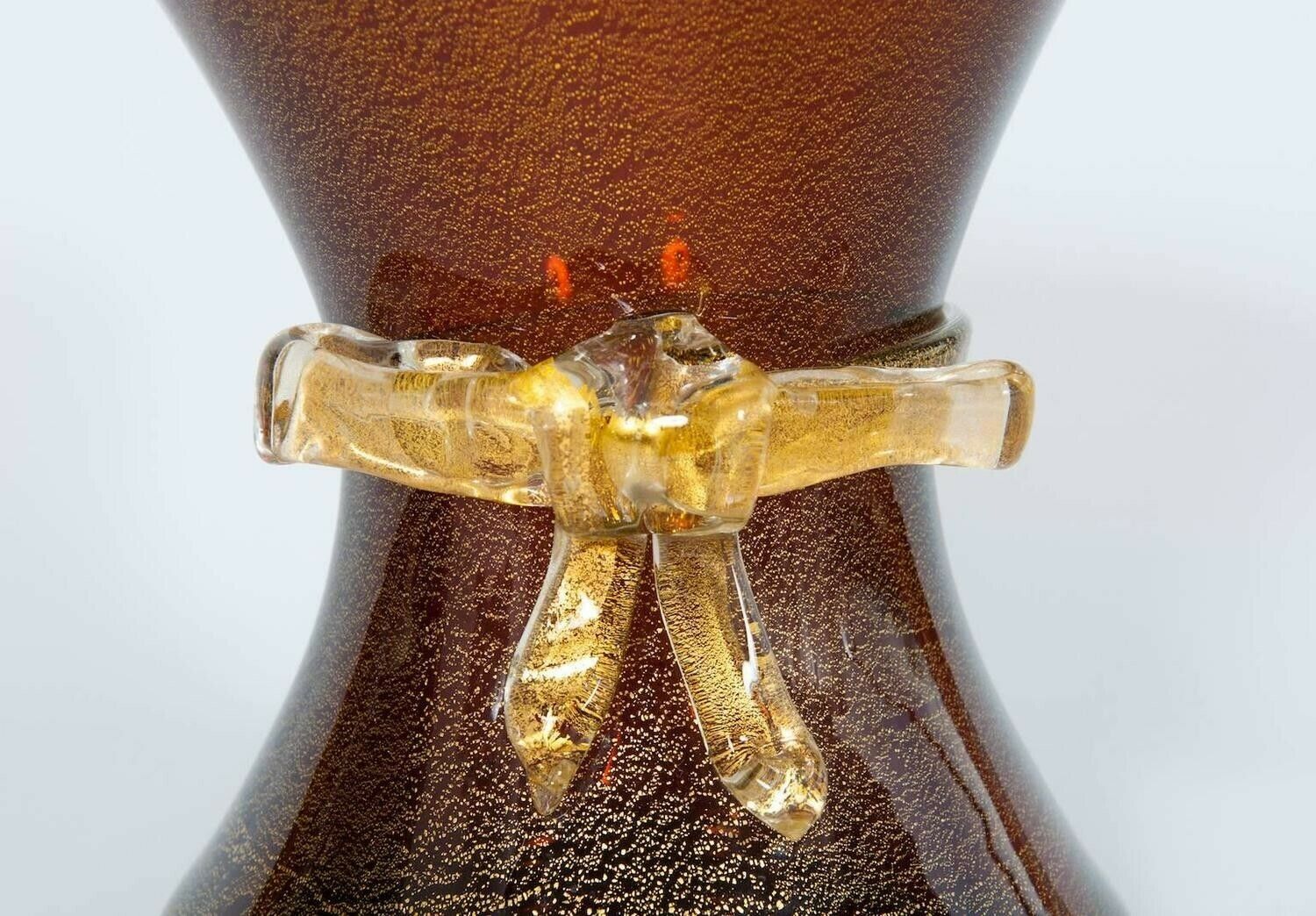 Vase With Bow Amber Color And Gold Finishes In Blown Murano Glass 1970s Italy photo 1410.0