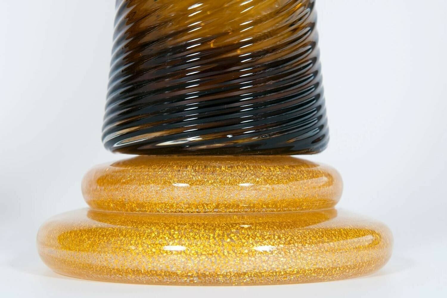 Giant Pair Of Amber And Gold Glasses Vase In Blown Murano Glass 1980s photo 1938.0