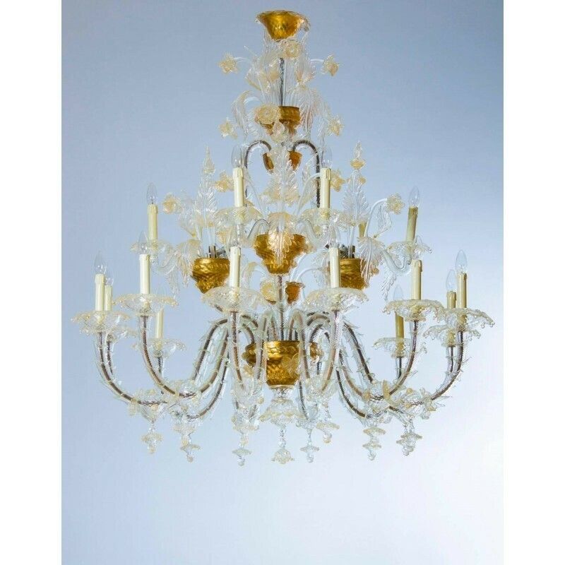 Italian Ca' Rezzonico Chandelier In Blown Murano Glass Gold 1950s photo for sale