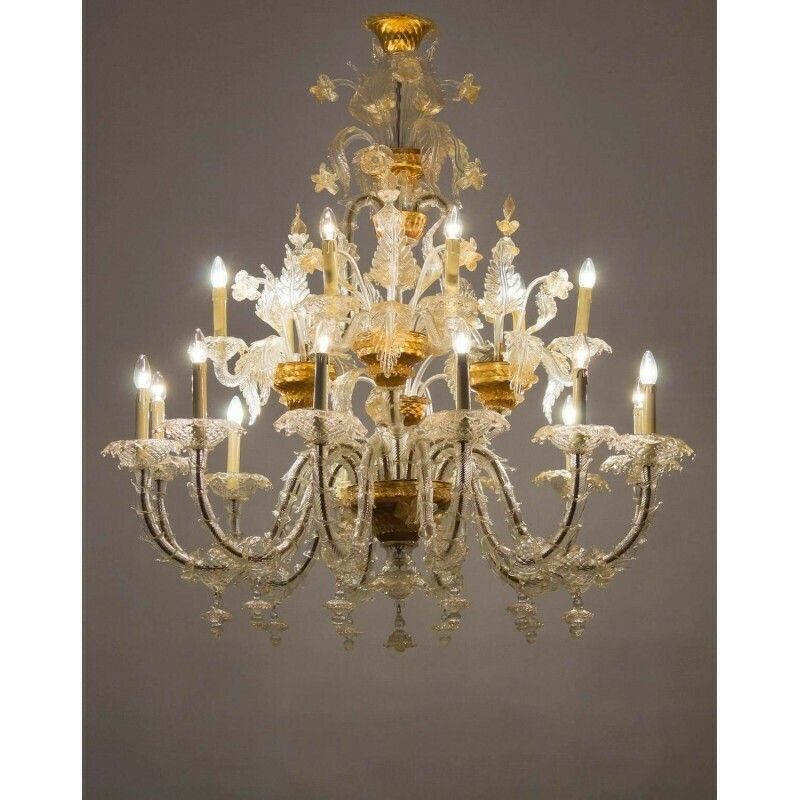 photo furniture Italian Ca' Rezzonico Chandelier In Blown Murano Glass Gold 1950s