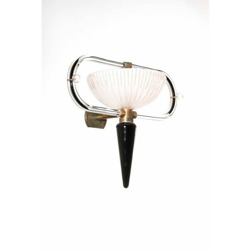 Pair Of Sconces In Blown Murano Glass Black & White Camer Glass 1960s Italy photo for sale