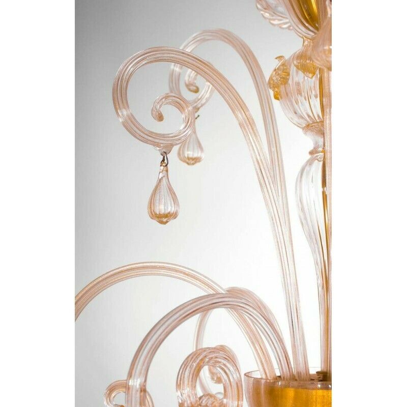 Italian Chandelier In Gold And Blown Murano Glass, Big Bells And Pendants 1970s photo 6633.0