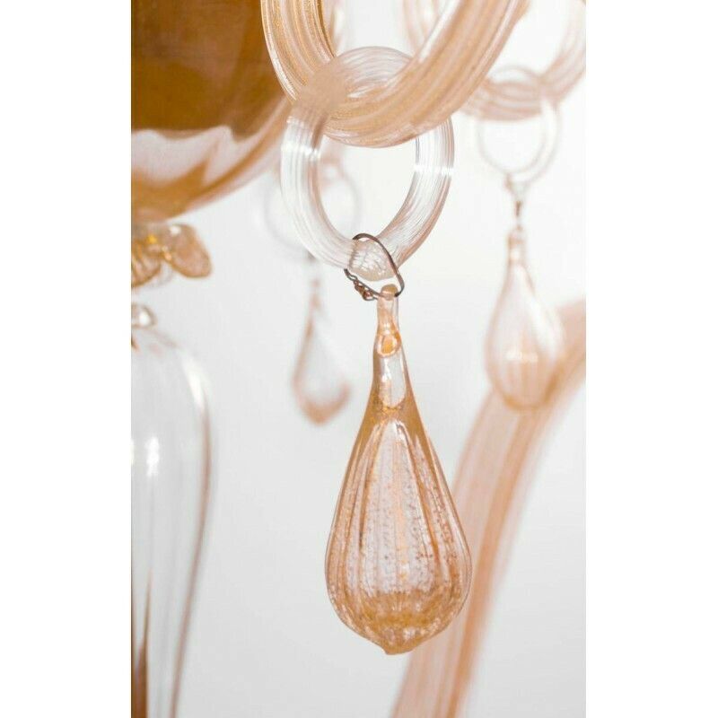Italian Chandelier In Gold And Blown Murano Glass, Big Bells And Pendants 1970s photo buy