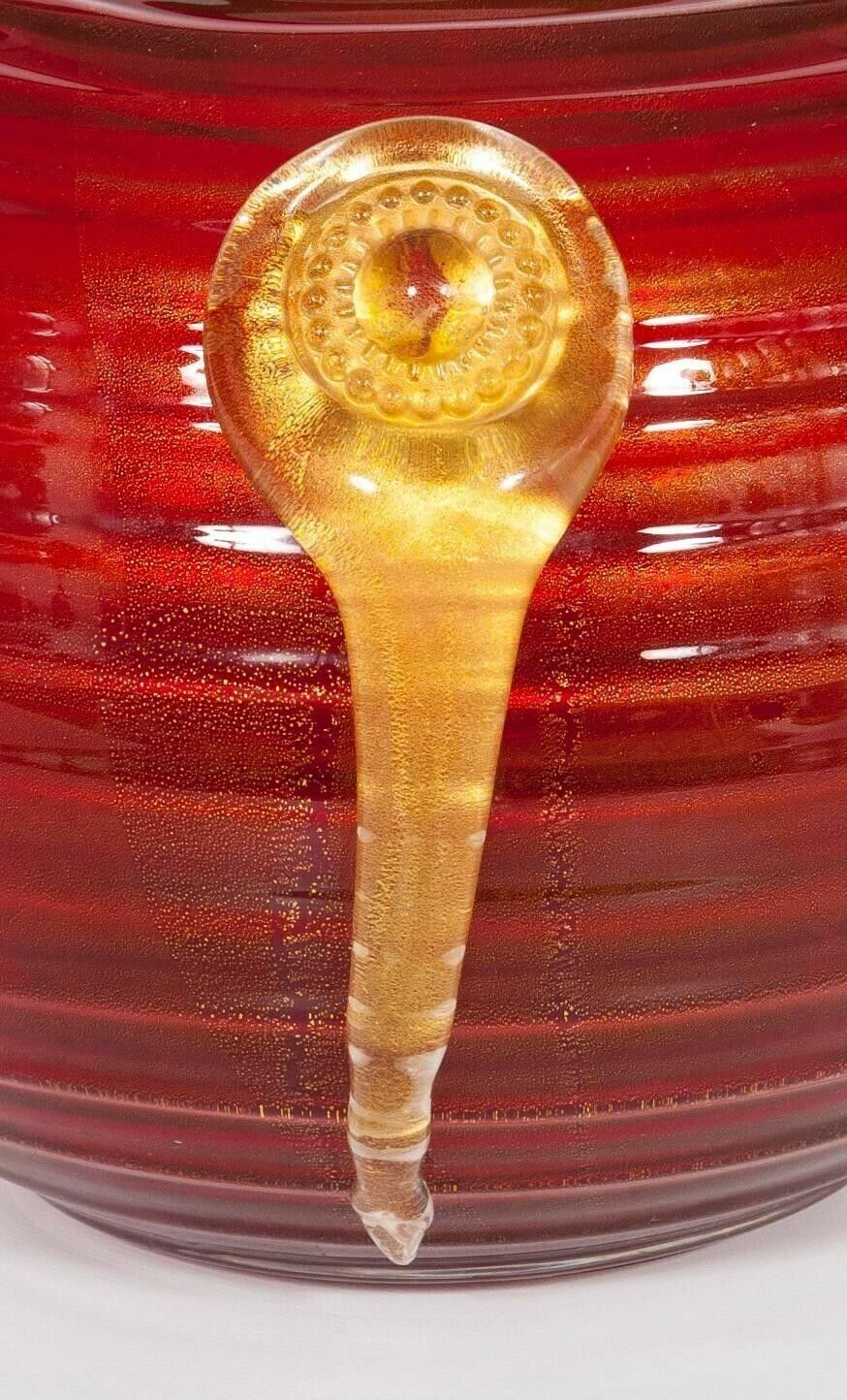 Massive Red And Gold Vase In Blown Murano Glass With Gold Drop, 1980s Italy photo for sale