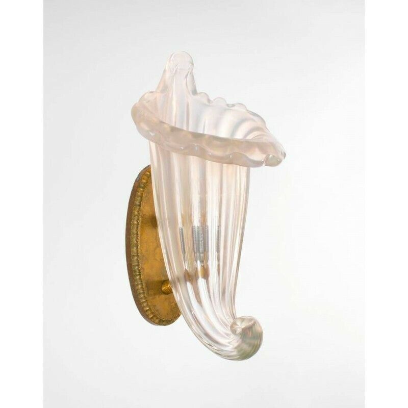 Set Of Four Iridescent Seashell Sconces In Blown Murano Glass 1980s photo 11967.0
