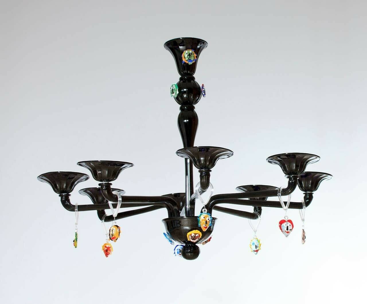 Modern Black Pair Of Chandeliers Picasso Sculpture In Blown Murano Glass, Italy photo furniture