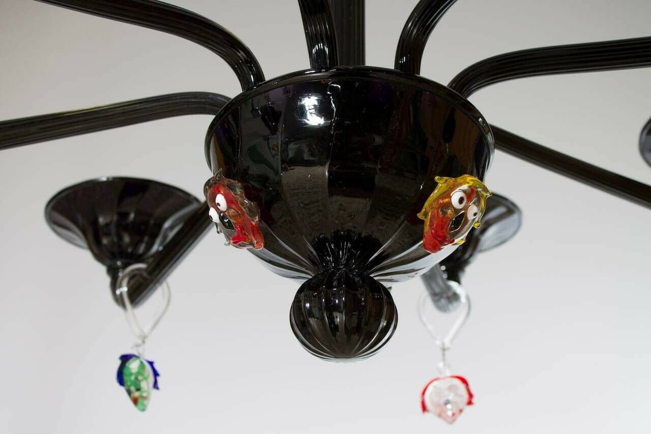 Modern Black Pair Of Chandeliers Picasso Sculpture In Blown Murano Glass, Italy photo vintage