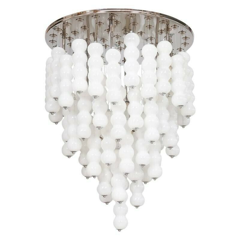 Italian Venetian Chandelier Blown Murano Glass White Chains Mazzega 1990s