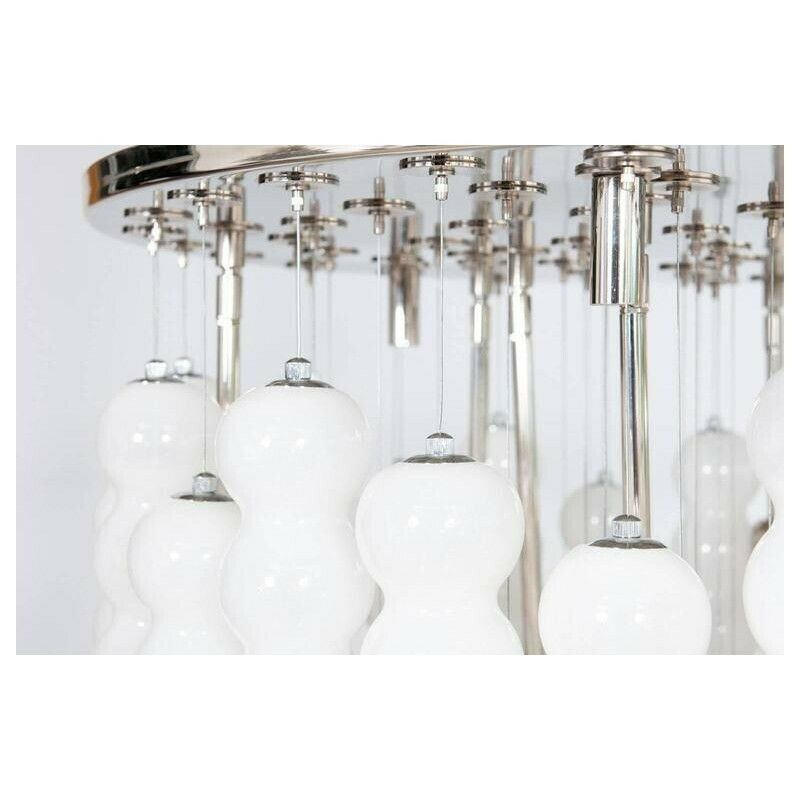 Italian Venetian Chandelier Blown Murano Glass White Chains Mazzega 1990s photo furniture