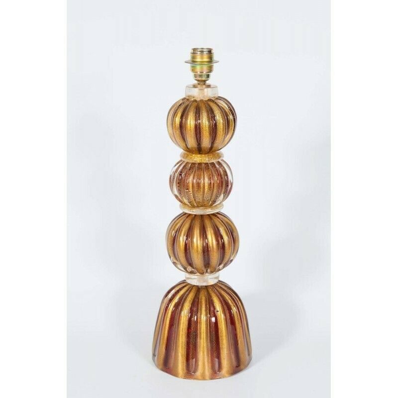 Luxury, Italian Venetian, Table Lamp, Blown Murano Glass, Red And Gold 24 Karat photo furniture