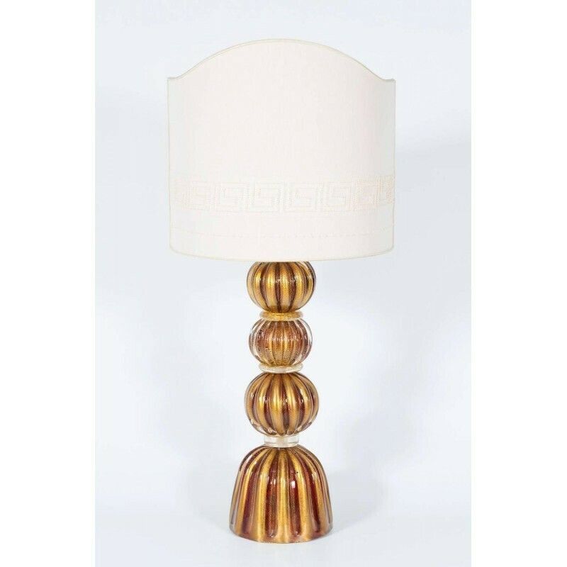 Luxury, Italian Venetian, Table Lamp, Blown Murano Glass, Red And Gold 24 Karat photo for sale