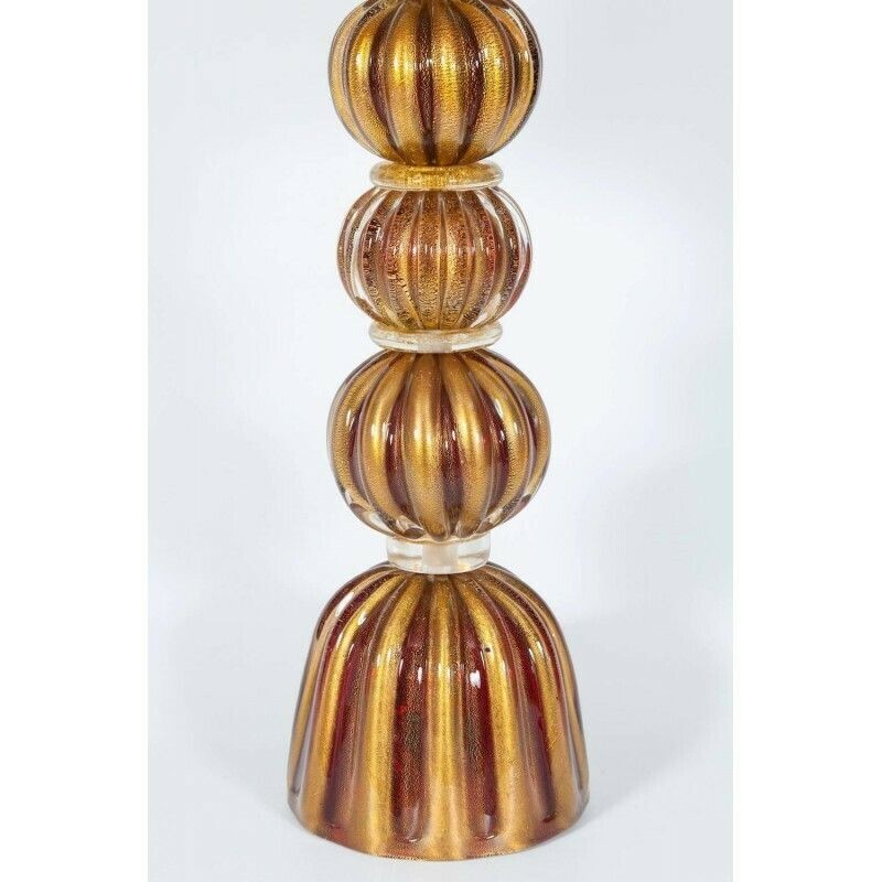 Luxury, Italian Venetian, Table Lamp, Blown Murano Glass, Red And Gold 24 Karat photo vinterior