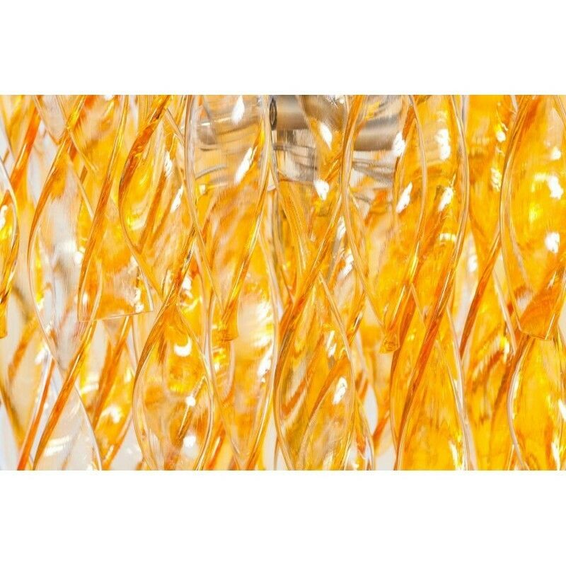 Italian Venetian Flush Mount In Blown Murano Glass Twisted Orange Color 1990s photo Lighting