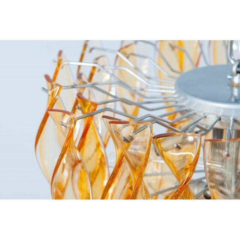 photo for sale Italian Venetian Flush Mount In Blown Murano Glass Twisted Orange Color 1990s