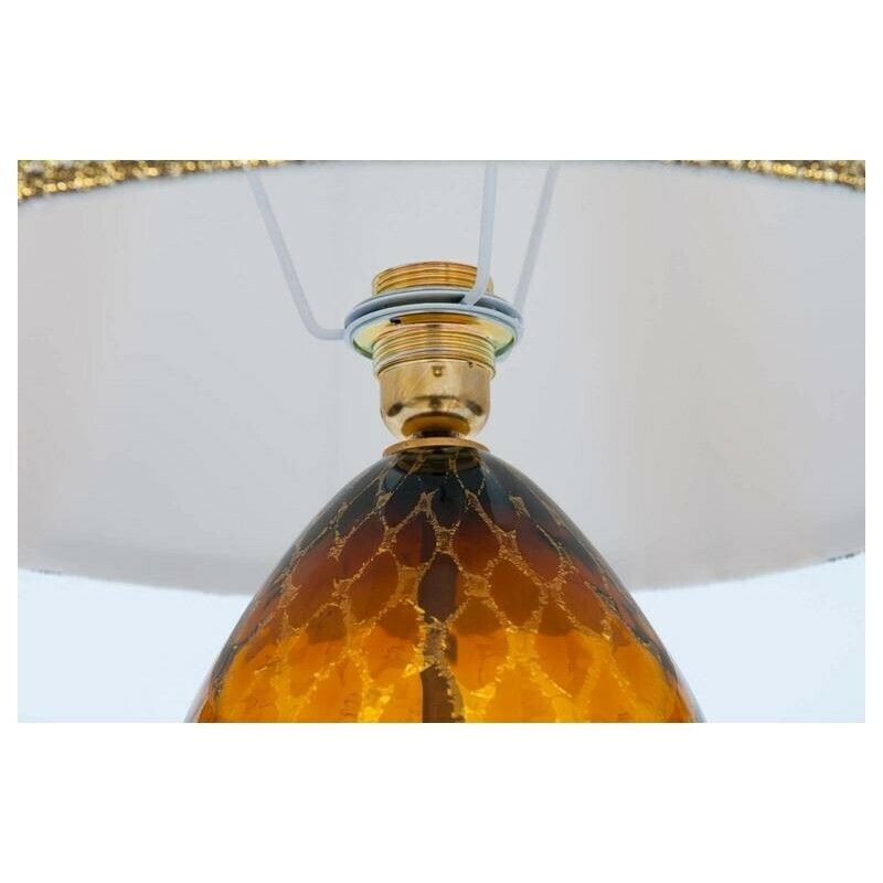 Italian Venetian, Pair Table Lamps, Blown Murano Glass, Amber & Dark, 1970s photo vintage