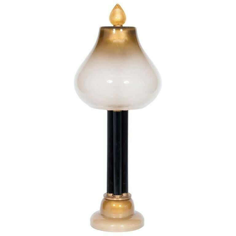 Italian Venetian Table Lamp In Blown Murano Glass White & Gold Contemporary