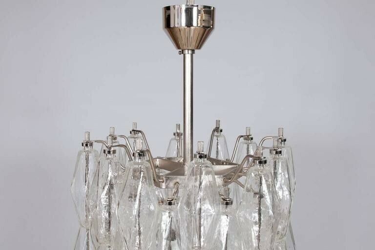 Italian Modern Chandelier In Transparent Murano Glass, Venini, 1960s photo vintage