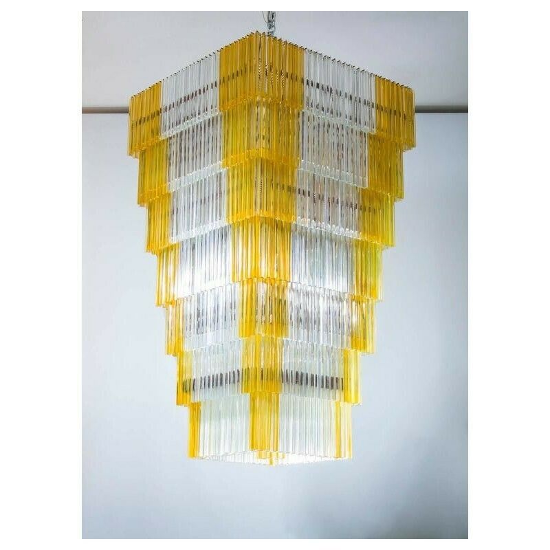 photo for sale Massive Italian Flush Mount In Blown Murano Glass Clear Color And Amber, 1960s