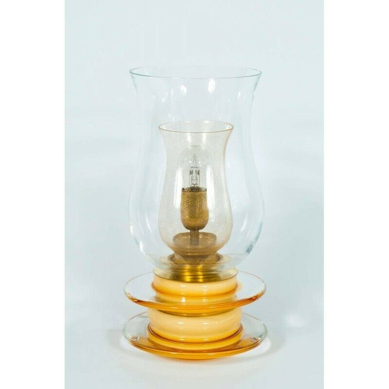 Italian Venetian, Table Lamp, Blown Murano Glass, Candle Shape, Gold Amber, 1970s photo for sale