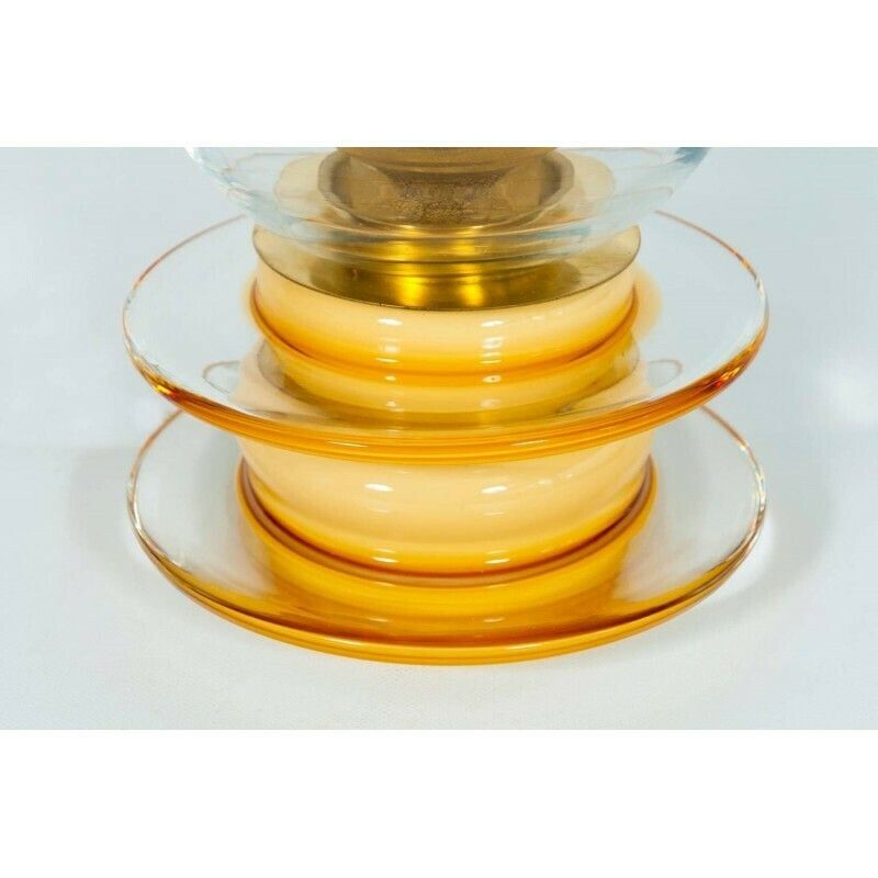 Italian Venetian, Table Lamp, Blown Murano Glass, Candle Shape, Gold Amber, 1970s photo vinterior