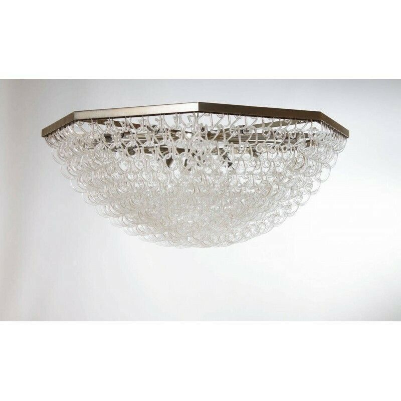 Flushmount In Blown Murano Glass Chain Elements In Clear Color 1980s photo vinterior
