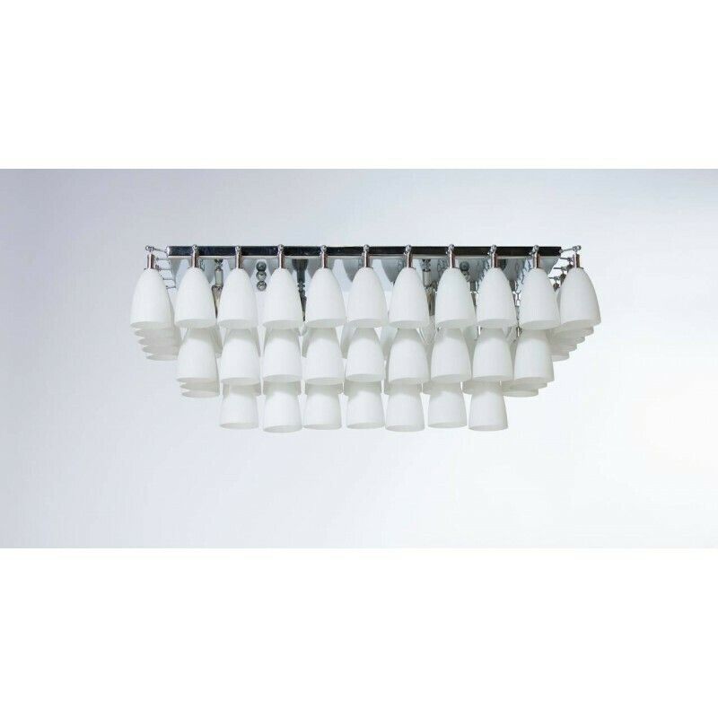 Italian Bells Chandelier In White Blown Murano Glass Attributed To Mazzega photo 6191.0