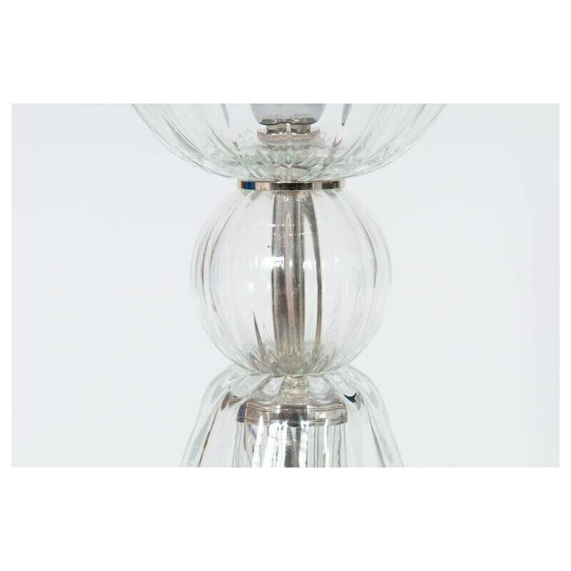 Pair Of Italian Venetian Table Lamps In Murano Glass Clear Color, 1990s Italy photo vintage