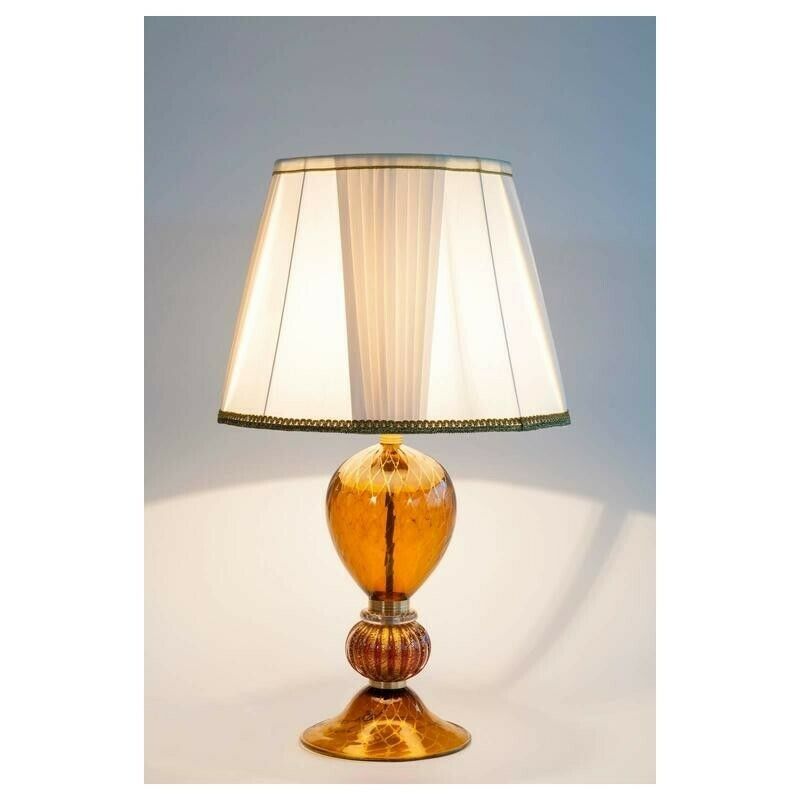 Italian Table Lamp In Blown Murano Glass Amber & 24 Karat Gold 1980s photo furniture