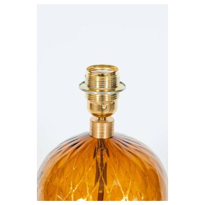 photo for sale Italian Table Lamp In Blown Murano Glass Amber & 24 Karat Gold 1980s
