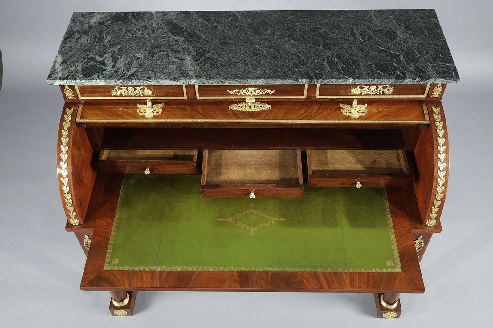 26070.0 Mahogany And Gilded Bronze Cylinder Desk, Empire Style, 19th Century photo
