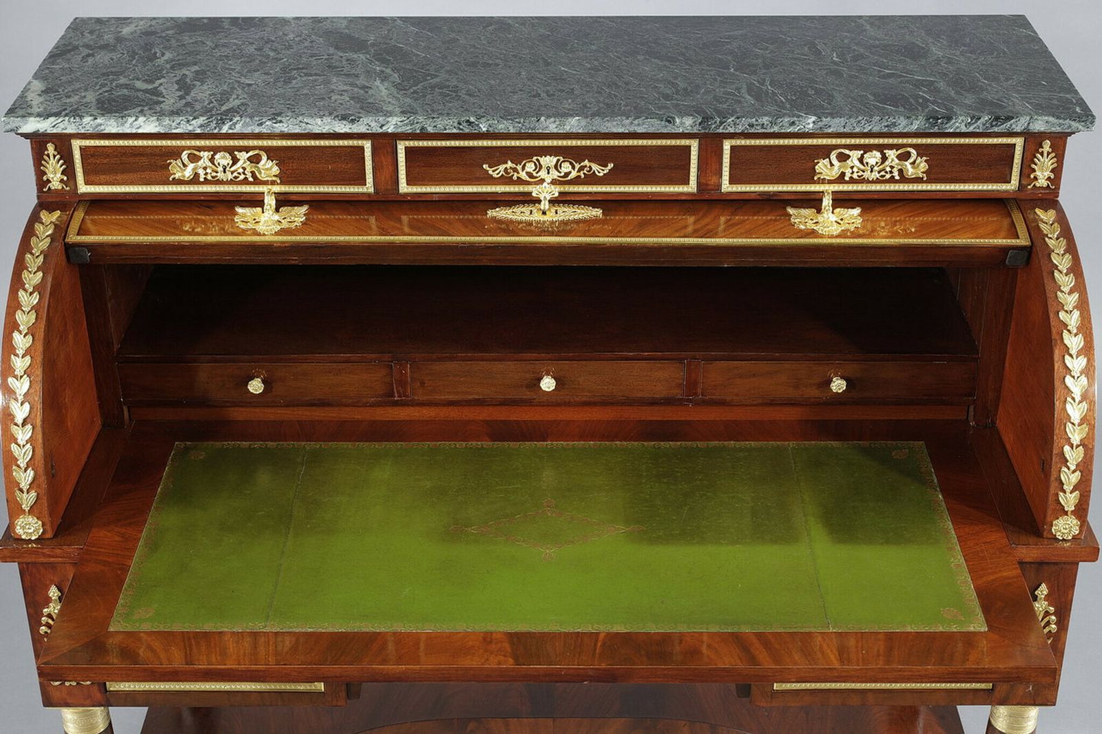 photo buy Mahogany And Gilded Bronze Cylinder Desk, Empire Style, 19th Century