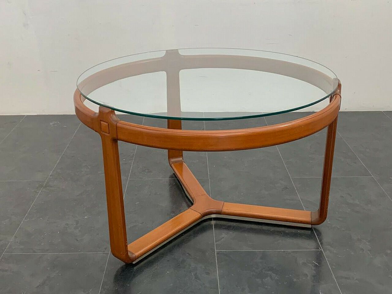 3 Chairs And Round Table In Wood And Glass, 1960s photo vinterior