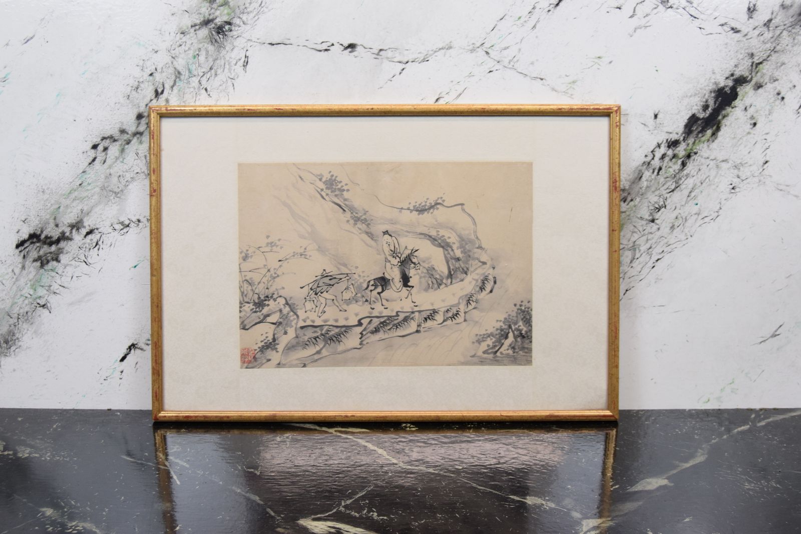 Chinese Signed Watercolour & Ink Painting, Horse & Rider, Framed And Glazed
