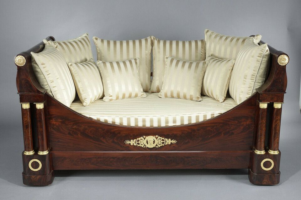 Furniture Restoration Period Mahogany And Gilt Bronze Sofa Bed, 19th Century photo