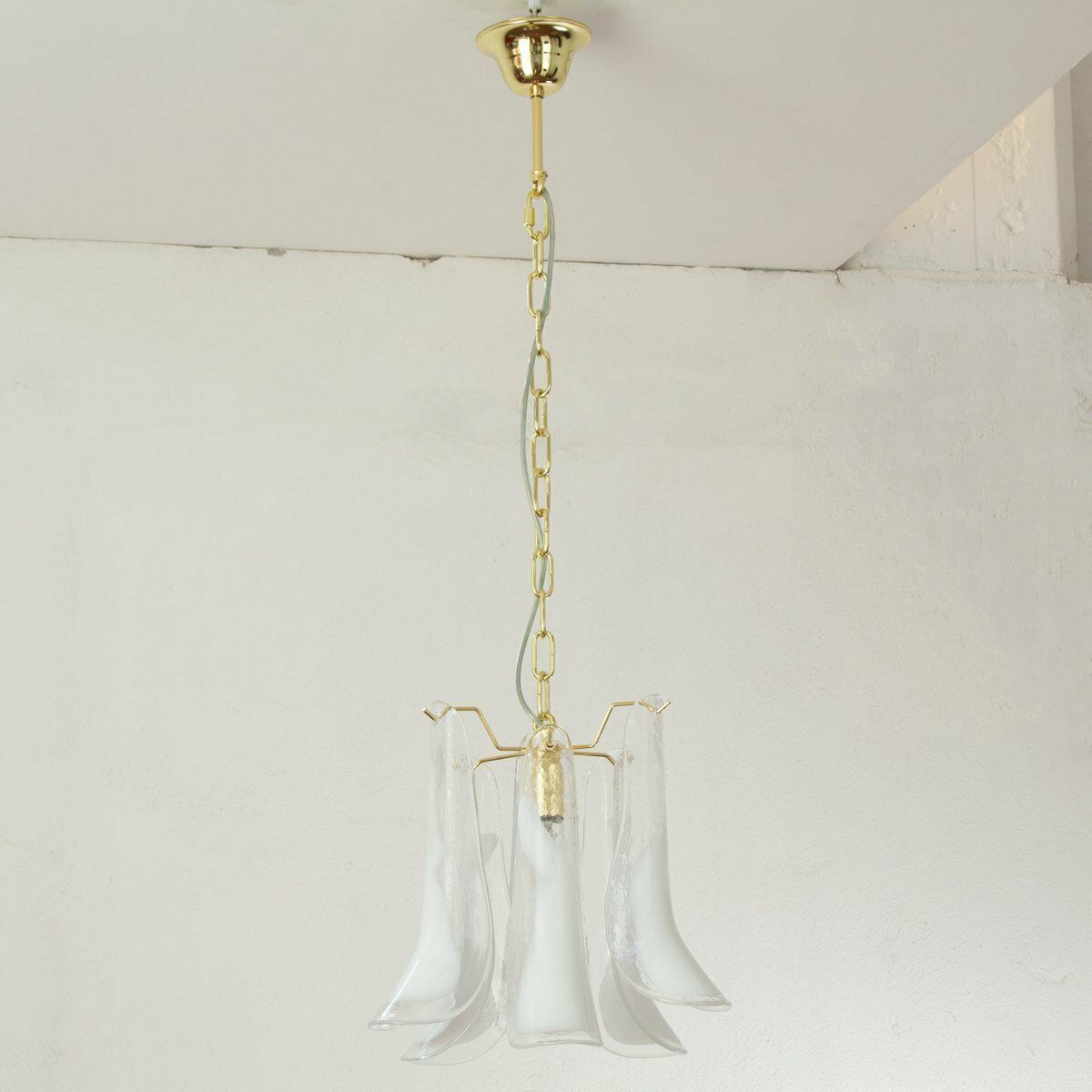Pendant Lamp In Murano Crystal And White Glass, Italy, 90s photo for sale