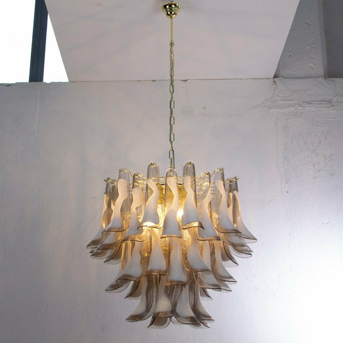 Italian Gray And White Glass Petal Pendant Light, 1990s photo for sale