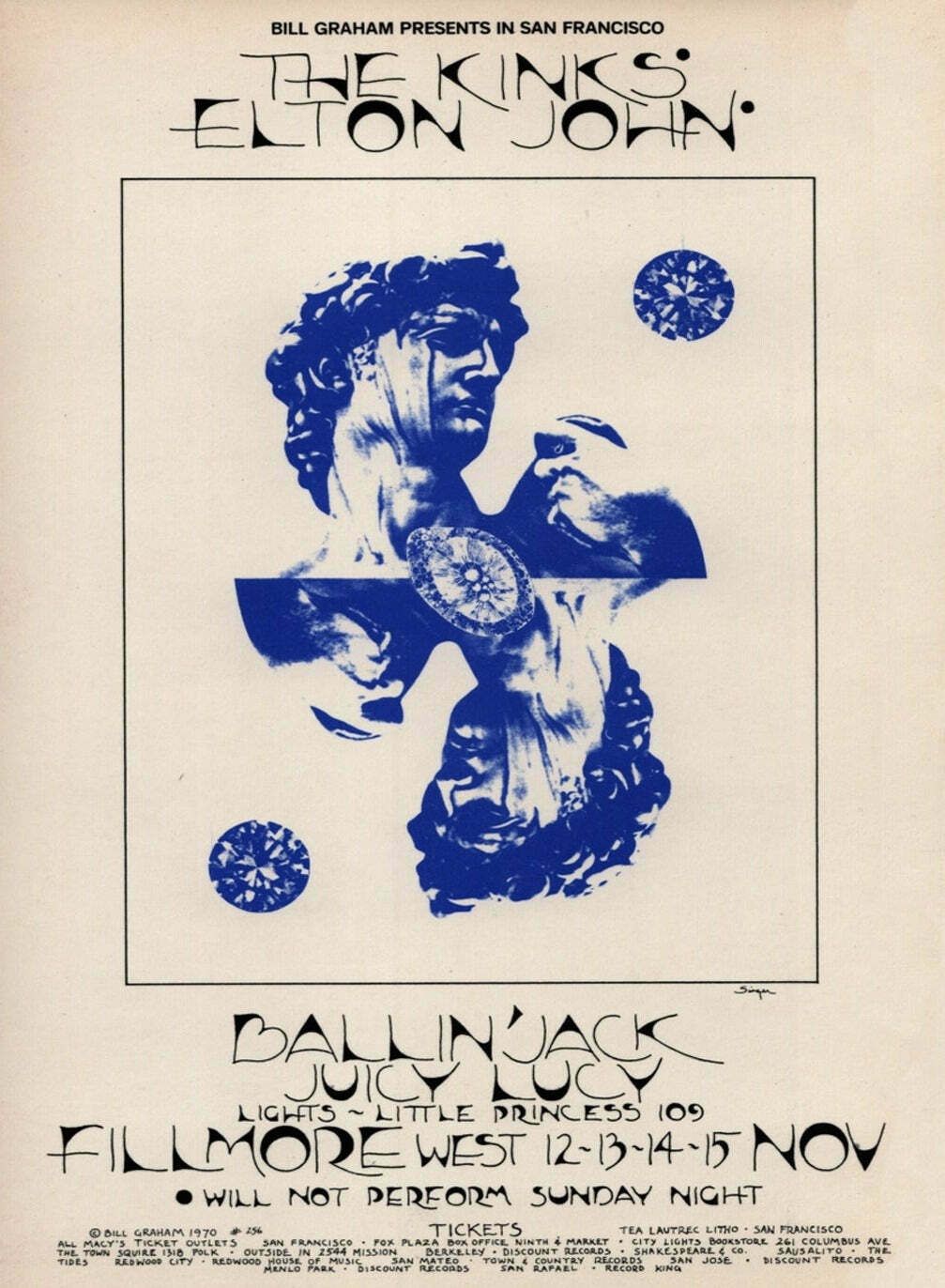 The Kinks & Elton John   Fillmore West Original Vintage Poster