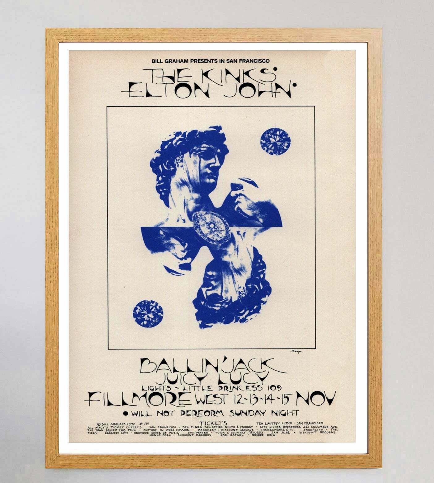 The Kinks & Elton John   Fillmore West Original Vintage Poster photo Art