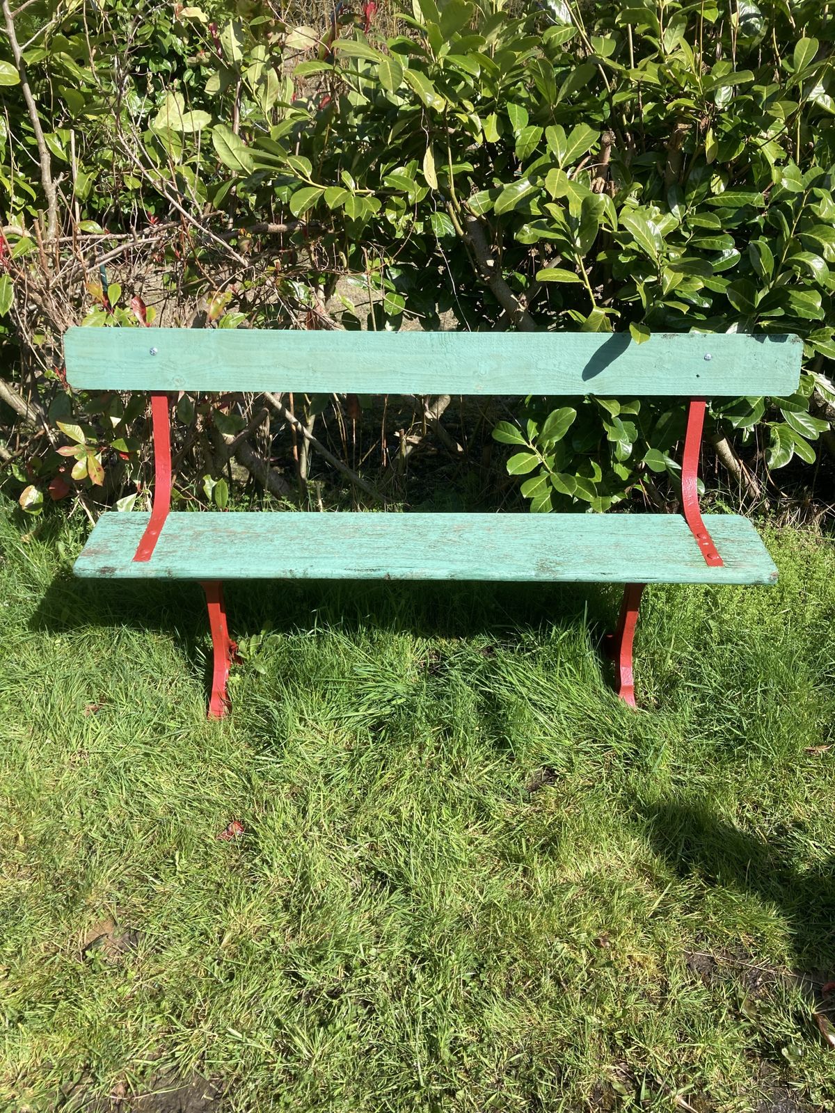 Retro Green And Red Garden Bench (C.H Side Botham) photo Garden Furniture