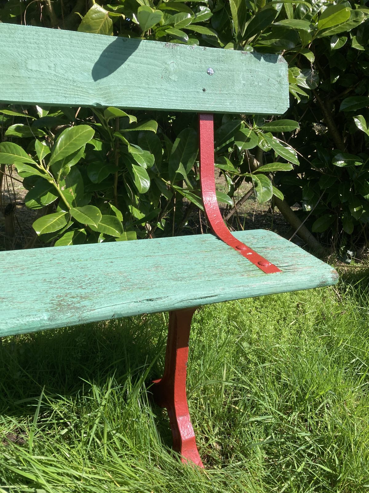 Retro Green And Red Garden Bench (C.H Side Botham) photo 245.0