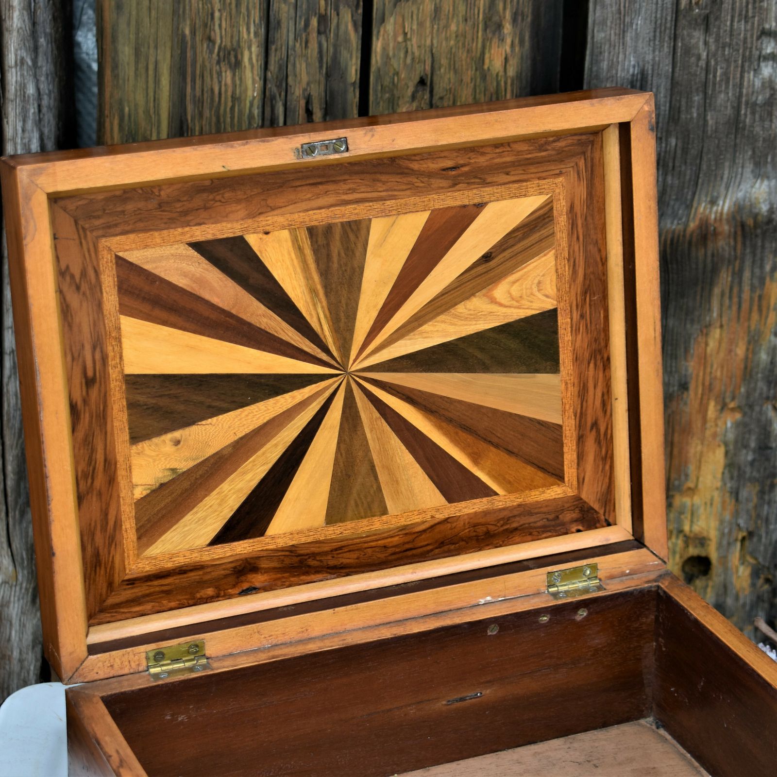 Antique Victorian English Marquetry Specimen Fruit Wood Sewing Jewellery Box photo 395.0