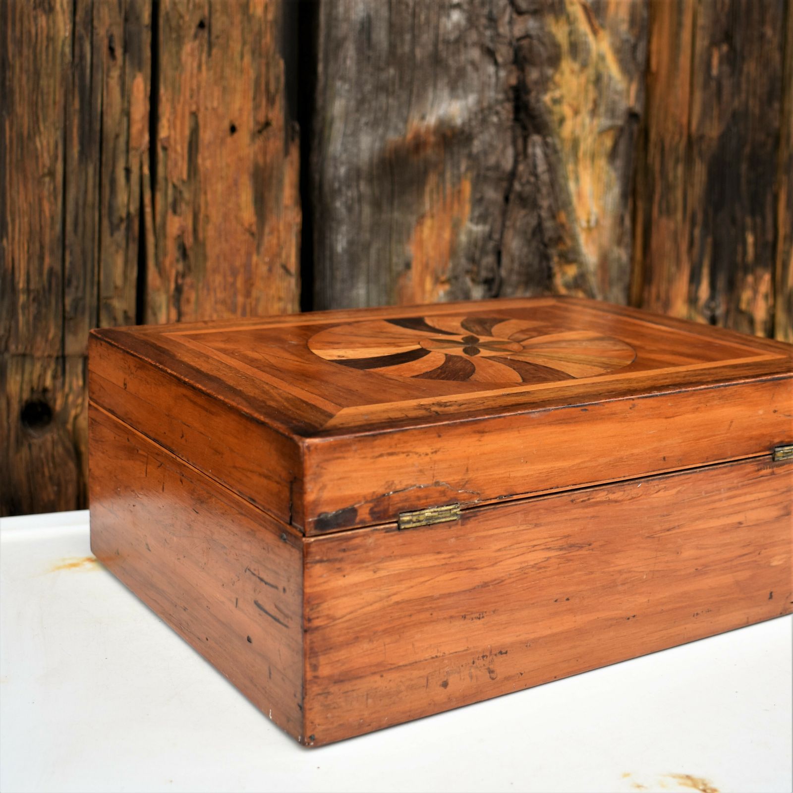 Home Decor Antique Victorian English Marquetry Specimen Fruit Wood Sewing Jewellery Box photo