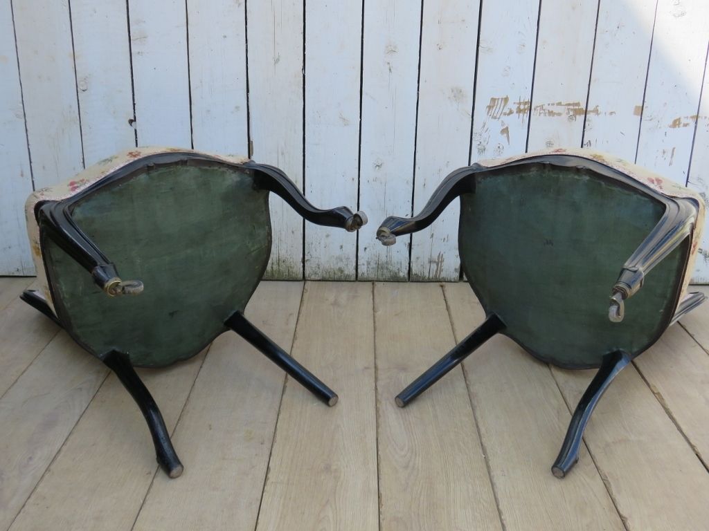 Pair Of Antique French Ebonised Salon Side Chairs photo vintage