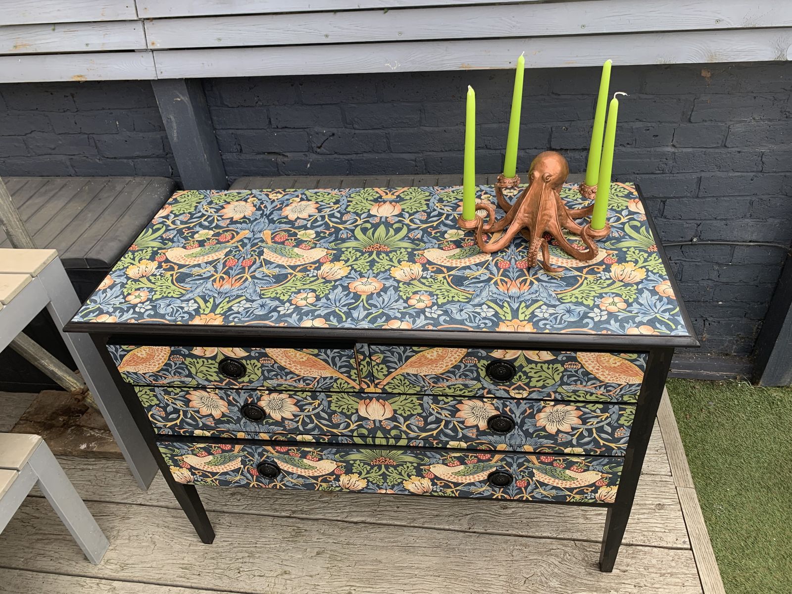“Ruby” William Morris Print “The Strawberry Thief” Decoupaged Set Of Drawers photo 465.0