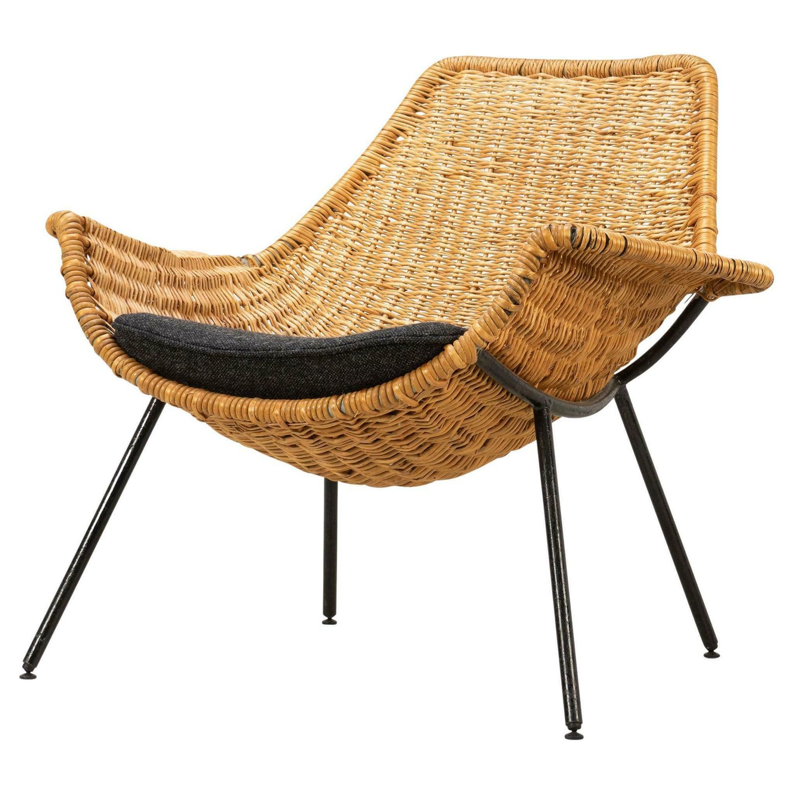 Mid Century Modern Rattan Lounge Chair By Giancarlo De Carlo, Italy, 1954