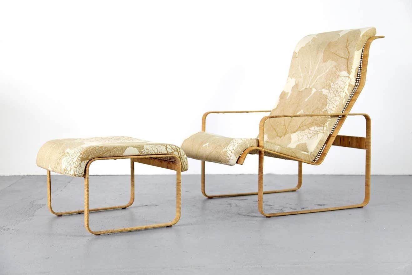 Mid Century Lounge Chair And Stool Kill International Made Of Steel And Rattan photo furniture