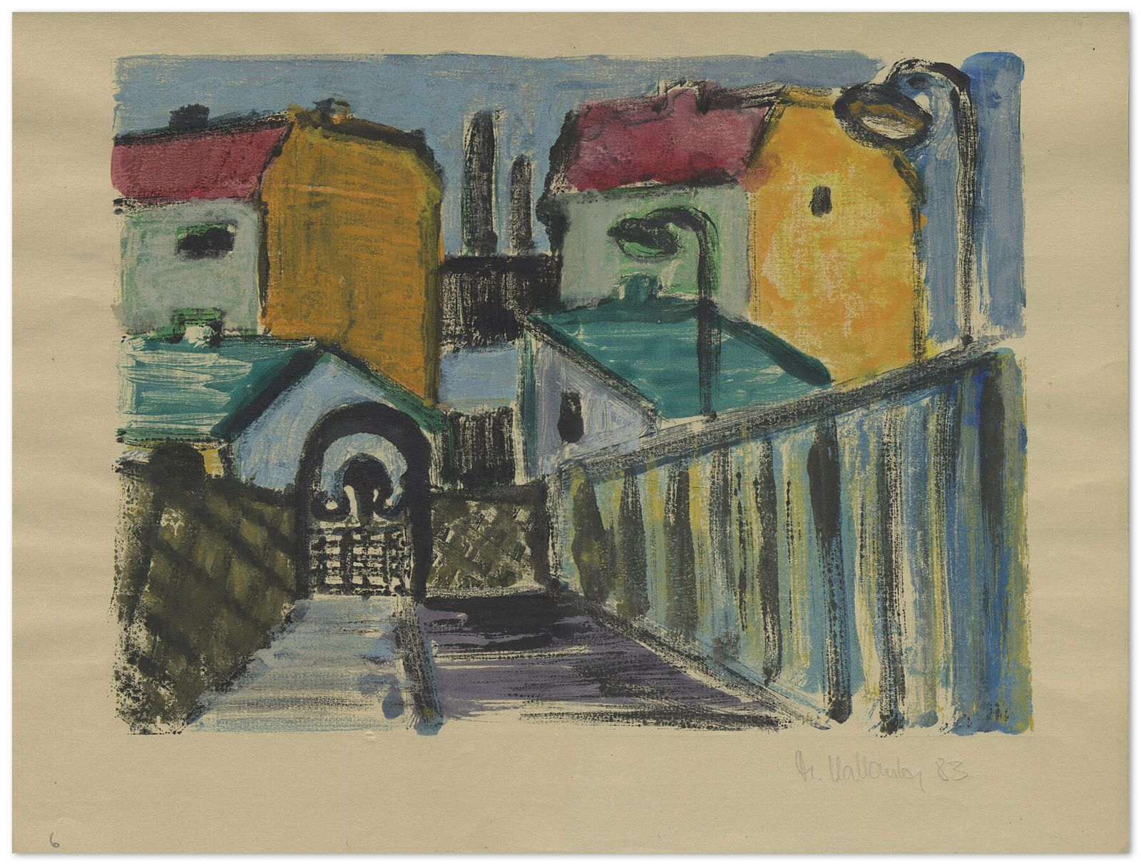Marion Kallauka, “Berlin View #1”, 1983, Original Signed Graphic Streetscape